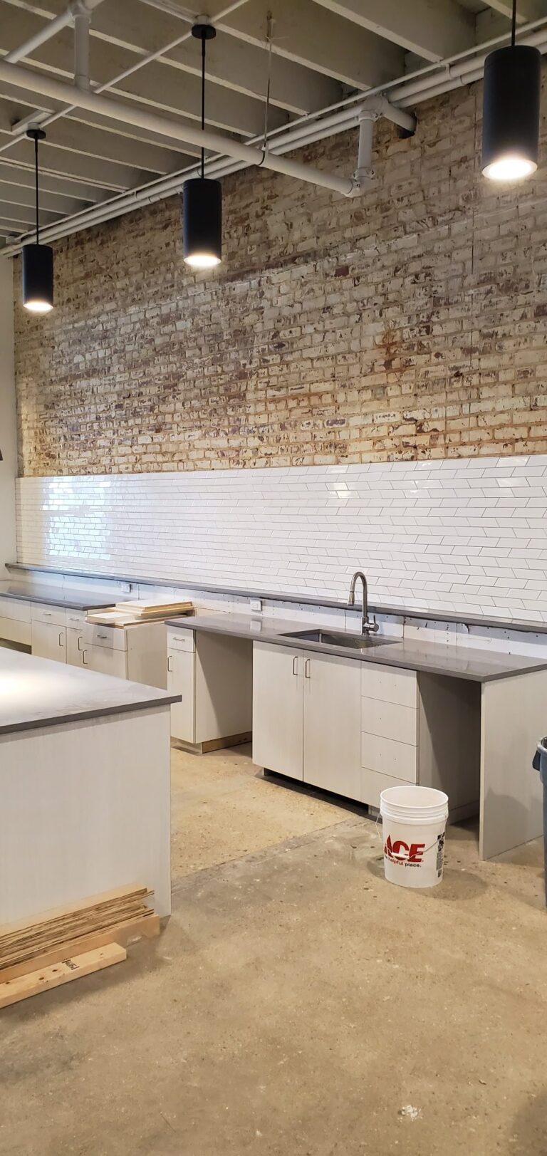 White subway tile wall in a commercial space, Chattanooga, TN