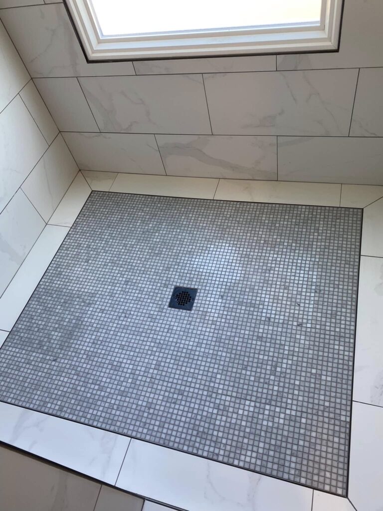 Mosaic tile shower floor with a square drain, Chattanooga, TN by Palacios Installation