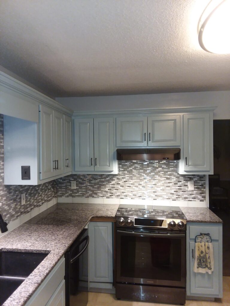 Glass mosaic tile backsplash, Dalton, GA by Palacios Installation