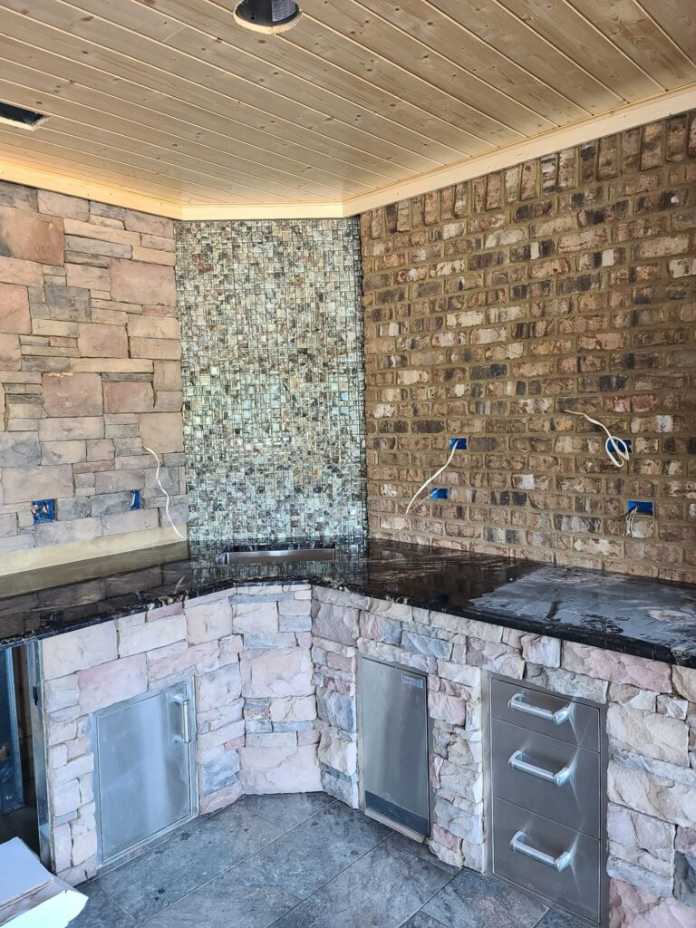 Outdoor kitchen stone accent wall, Dalton, GA